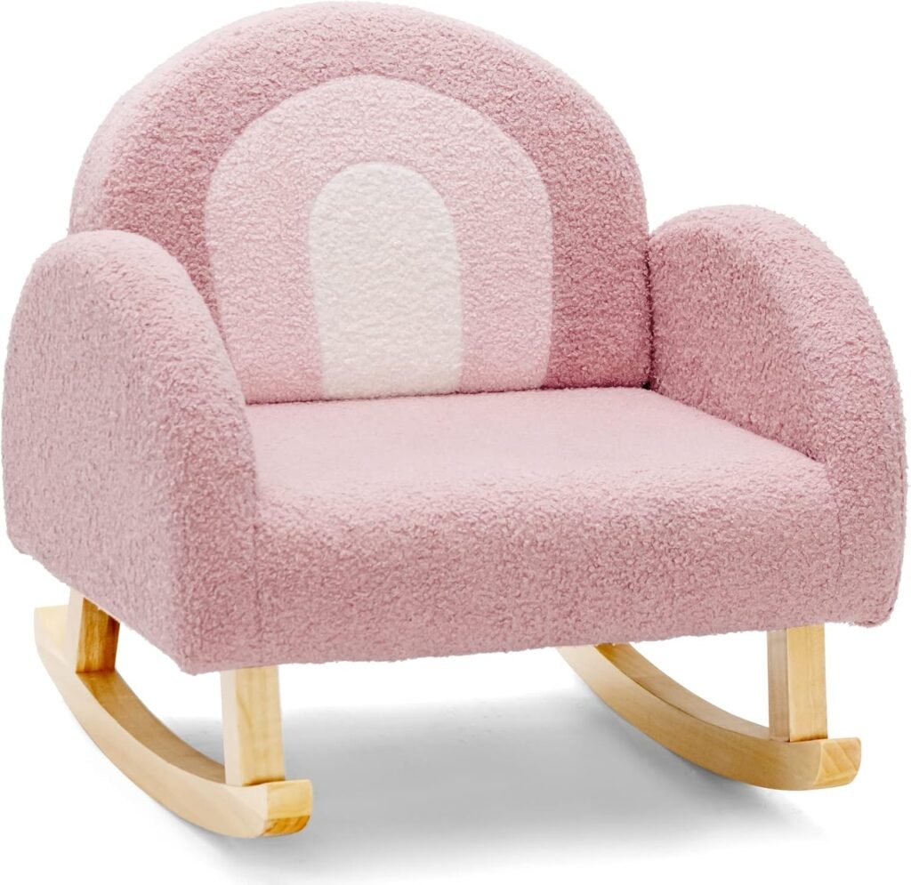 Mini pink boucle rocking chair