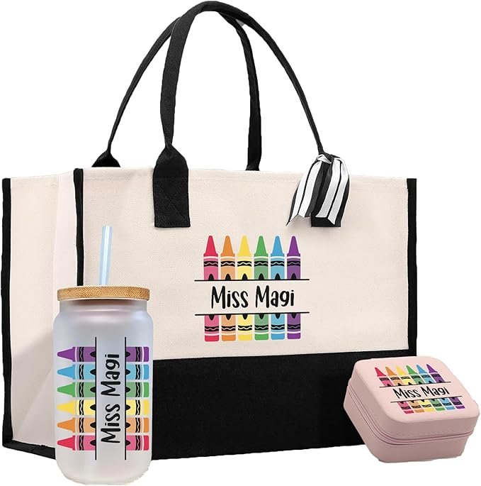 Personalized teacher bag that with crayons