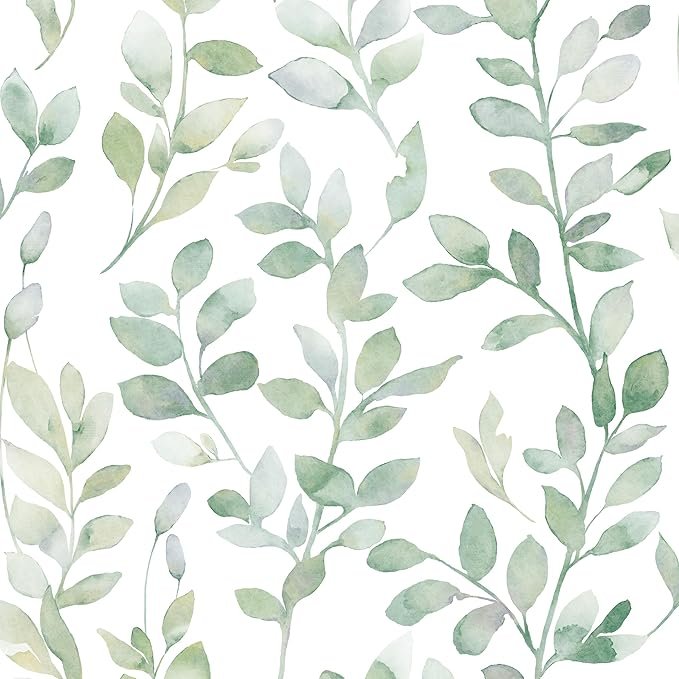 Eucalyptus patterned peel-and-stick wallpaper that can be used in a wallpaper mural