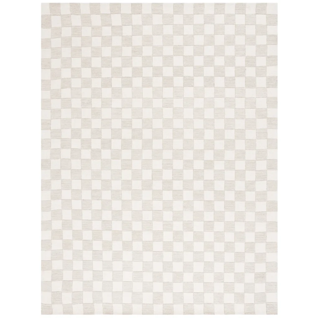 Home Office Decor ideas: a checkered neutral area rug