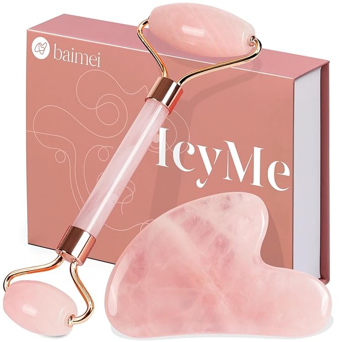 Image of pink jade roller and gua sha