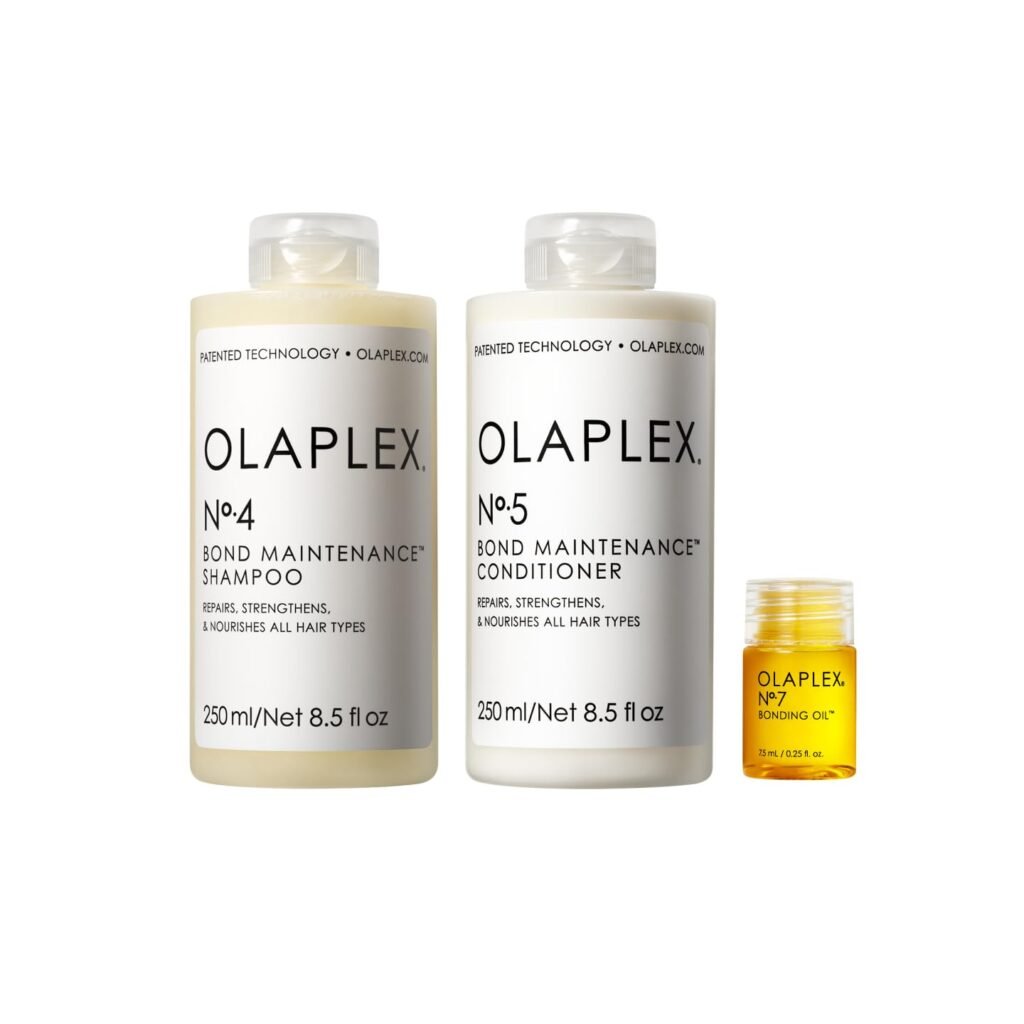 Image of Olaplex shampoo, conditioner, and hair oil on sale