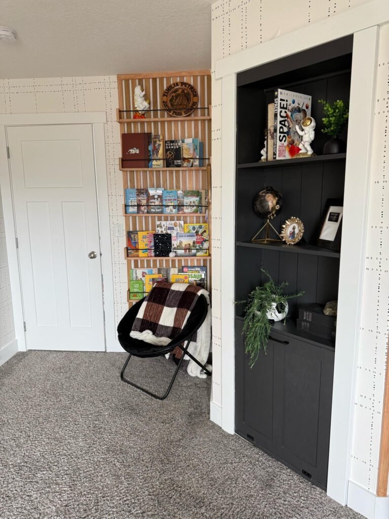 Boys room secret closet door behind bookshelf