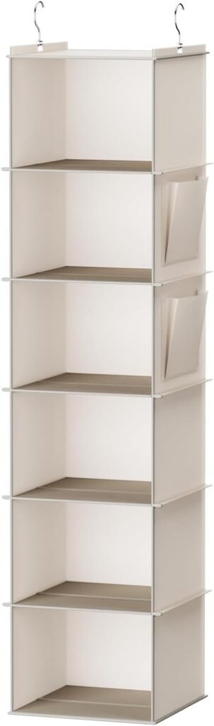 A closet organizer maximizes storage space
