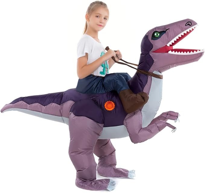 Inflatable riding dinosaur for Jurassic Park family Halloween costume