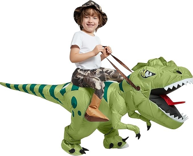 Inflatable riding dinosaur for Jurassic Park family Halloween costume