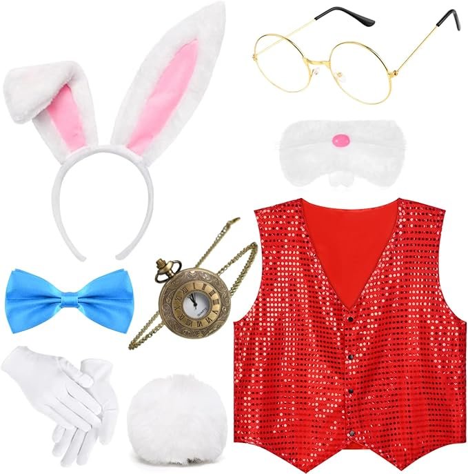 Kids' White Rabbit Costume with ears, vest, and gloves