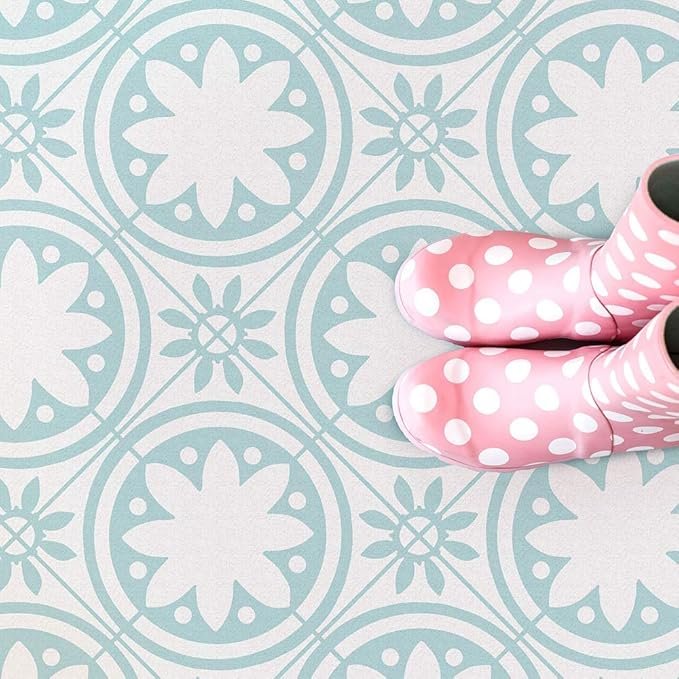 Affordable kitchen updates: floral stencil backsplash or flooring