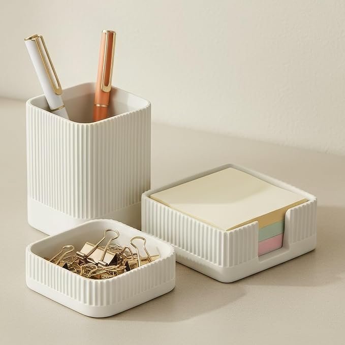 White fluted desk accessories