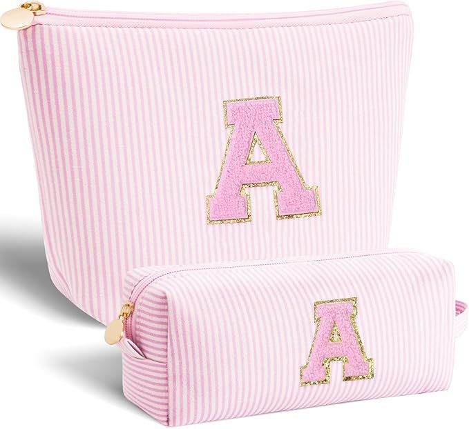 Striped pink makeup bags