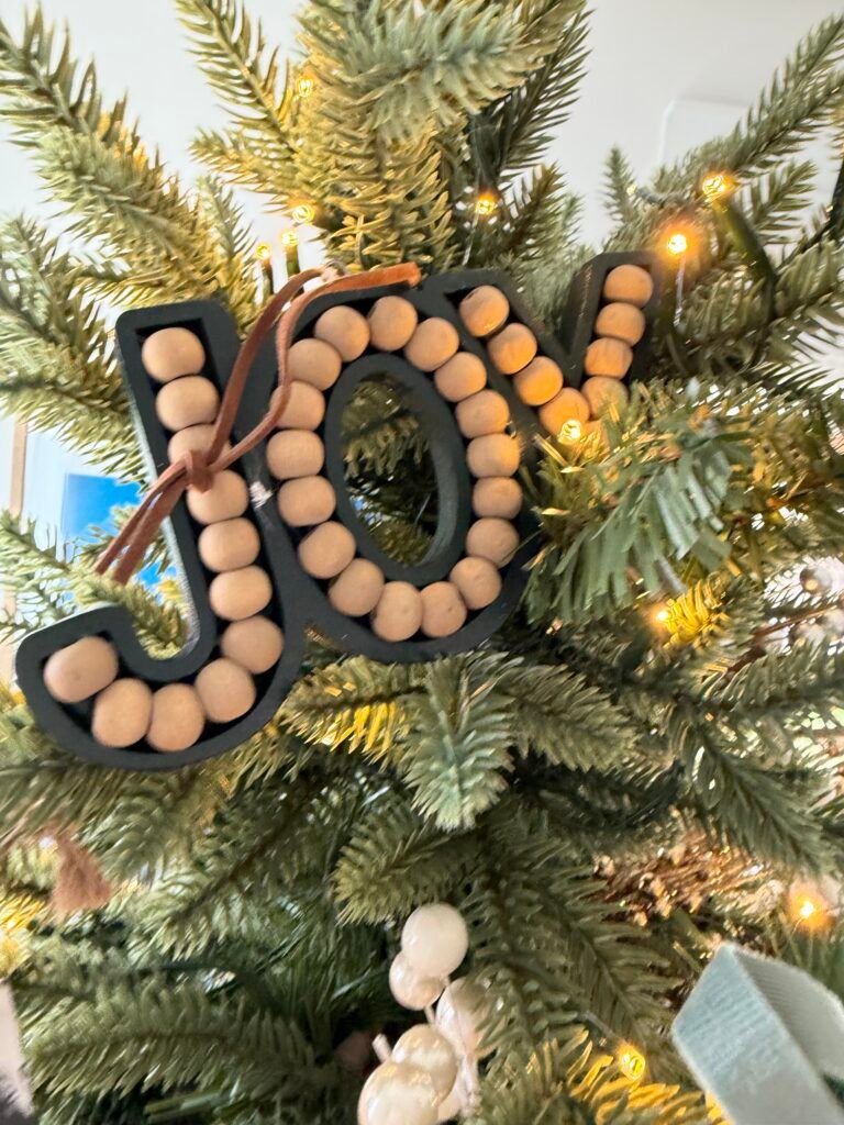 Wood bead joy ornament