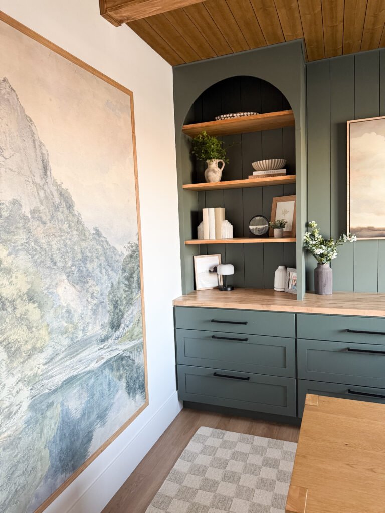 Home office with peel and stick wallpaper mmural