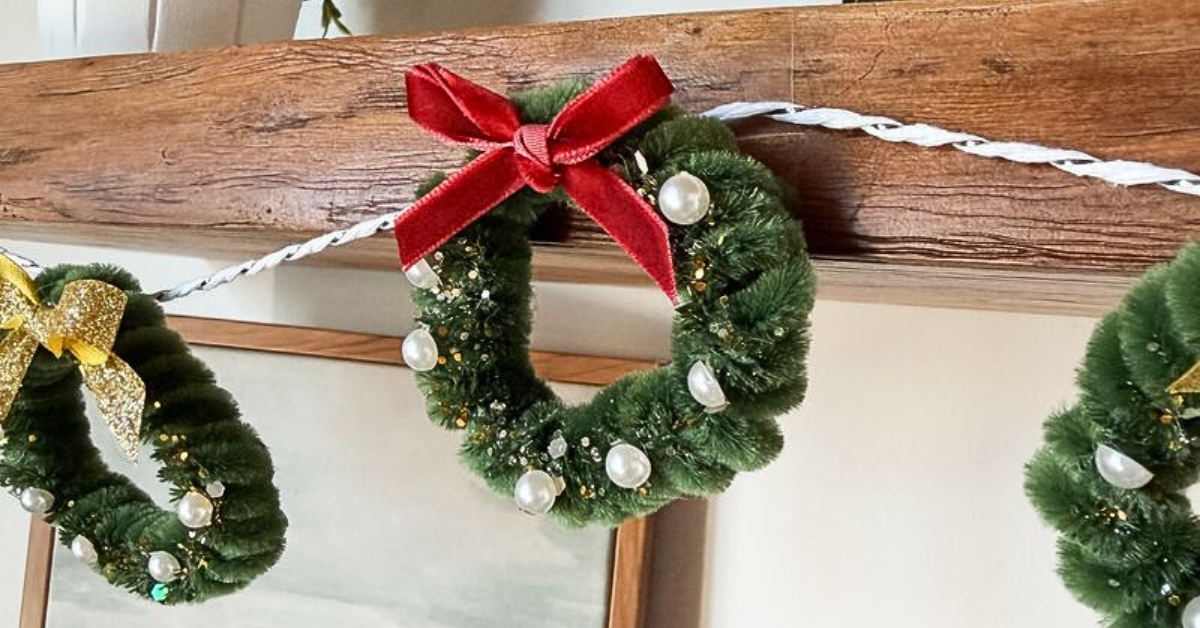 Pipe cleaner wreaths on a garland