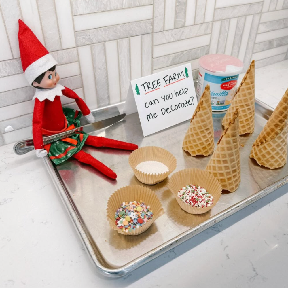 Elf with ice cream cones, frosting, and sprinkles