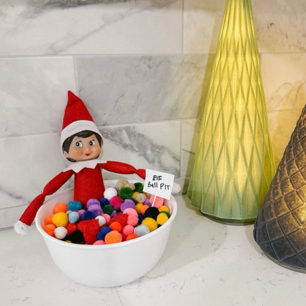 easy Elf on the Shelf ideas: pom pom ball pit