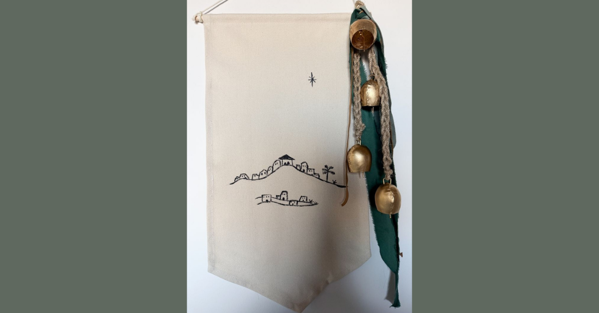 Bethlehem banner with ribbon and bells