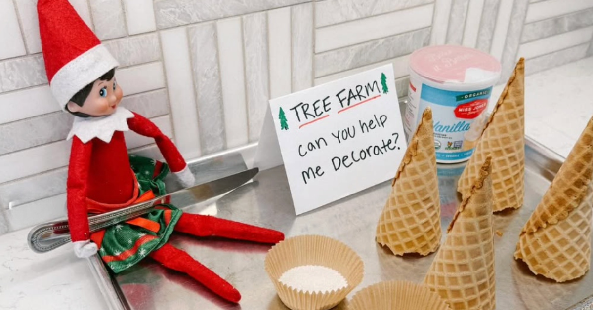 Easy elf on the shelf ideas: Christmas tree farm