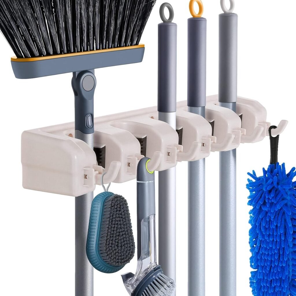 Cleaning supply wall mount with broom and duster