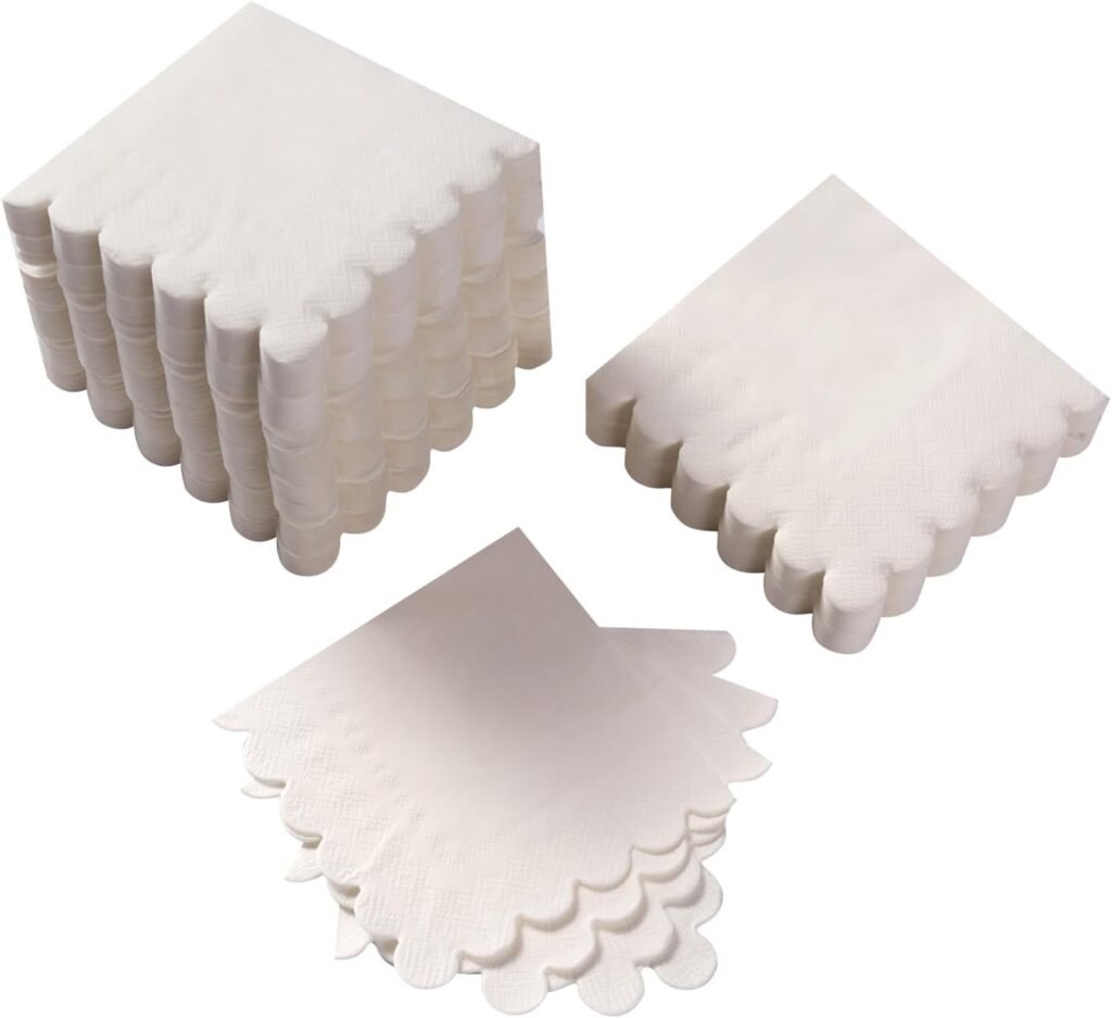 Scalloped white napkins