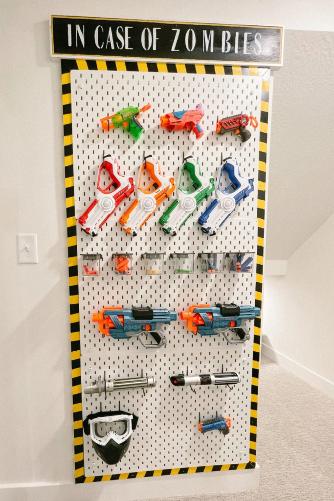Cool Kids' Room Ideas: Nerf storage with IKEA pegboard