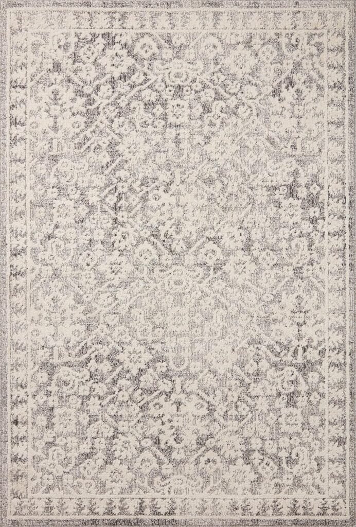 White and dark gray distressed medallion rug
