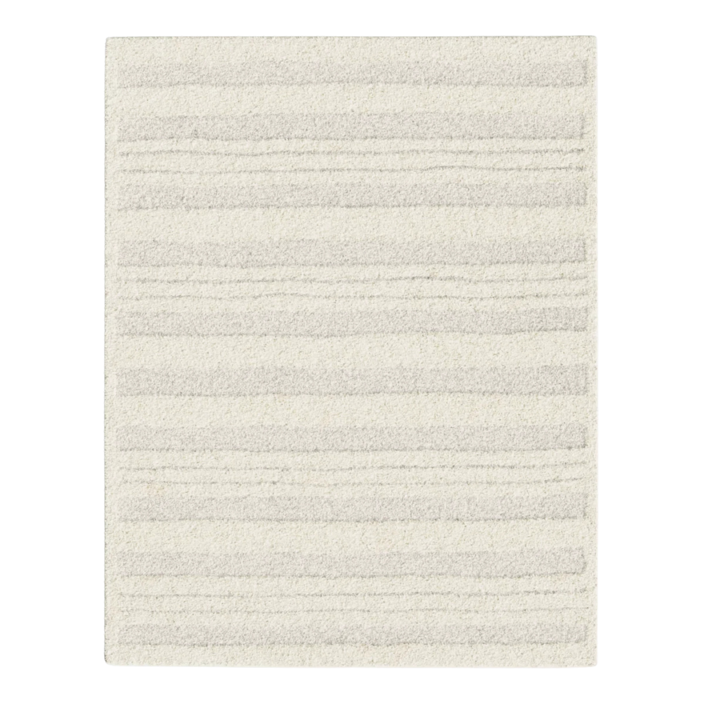 Cream striped fluffy rug