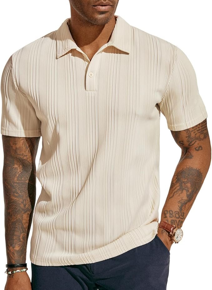 Men's textured beige polo shirt