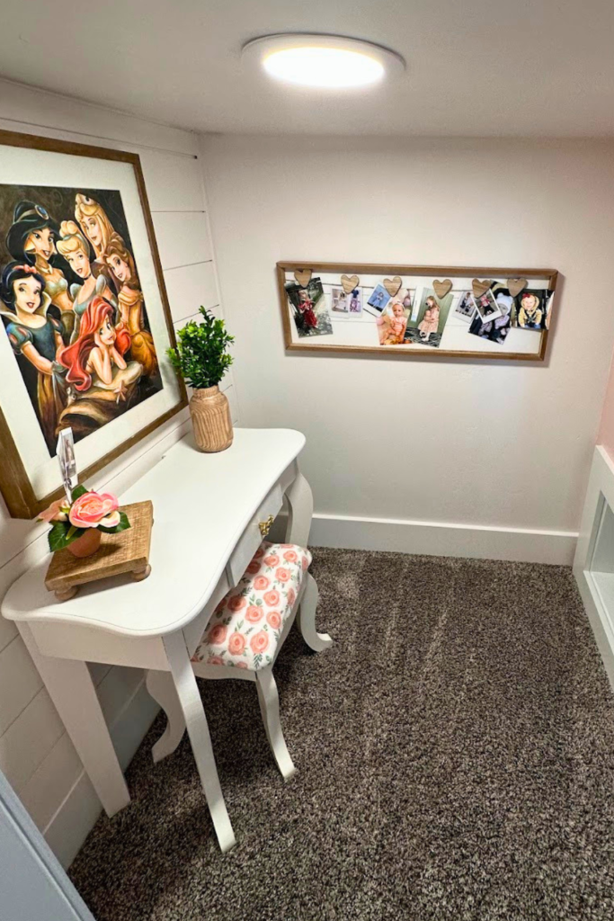 Cool Kids' Room Ideas: white desk with Disney princess print above it