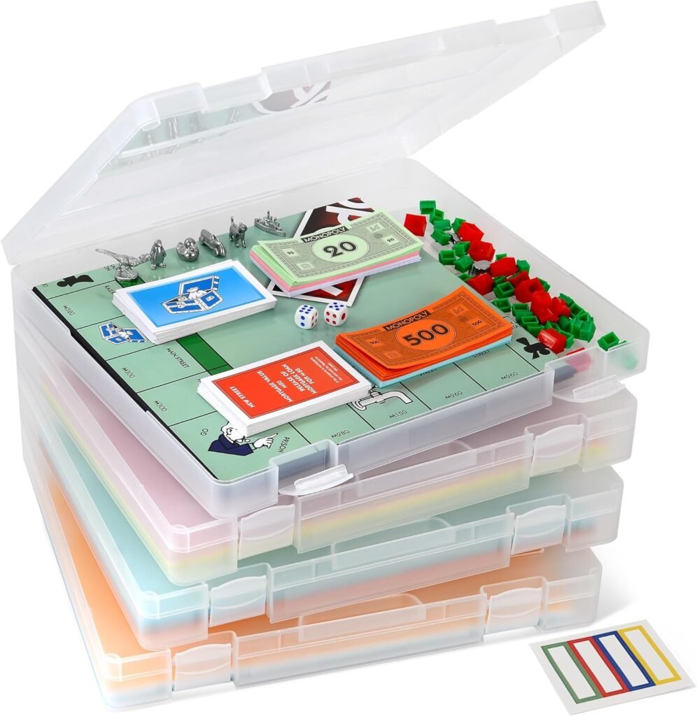 Clear storage containers for game pieces