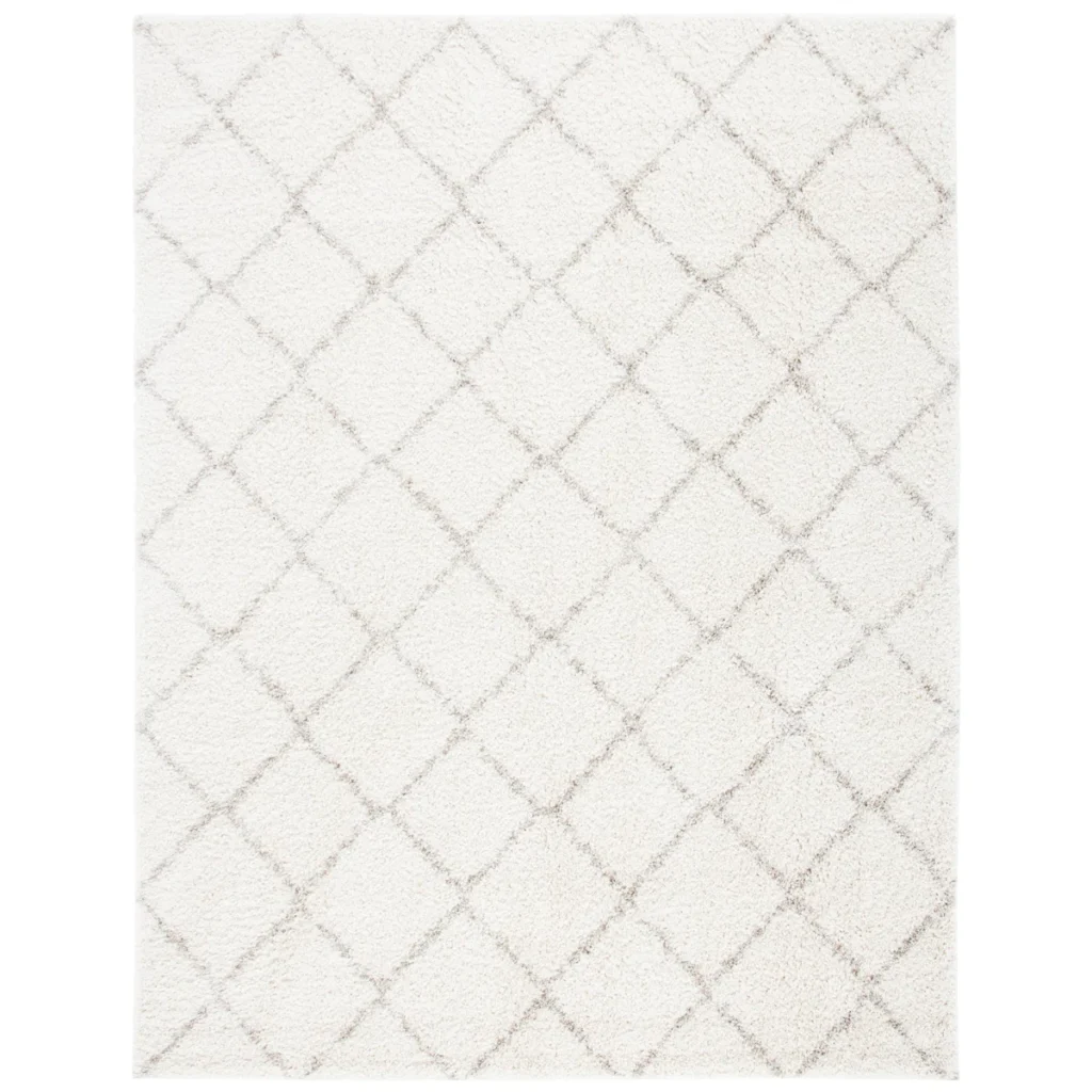 White and beige diamond rug