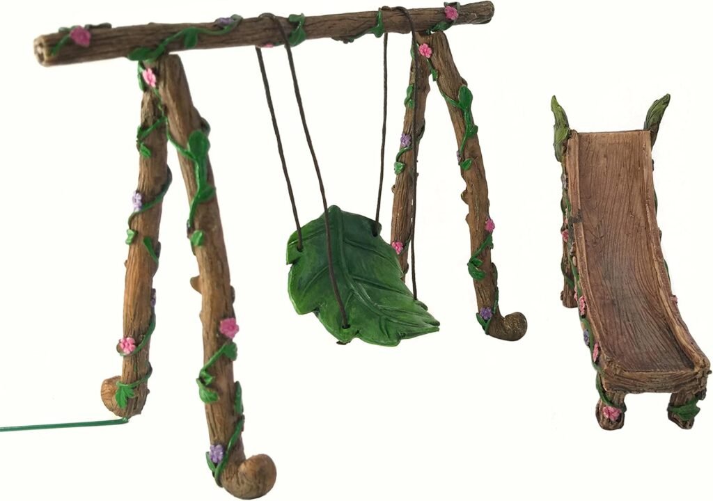Leaf swing and slide for fairy garden