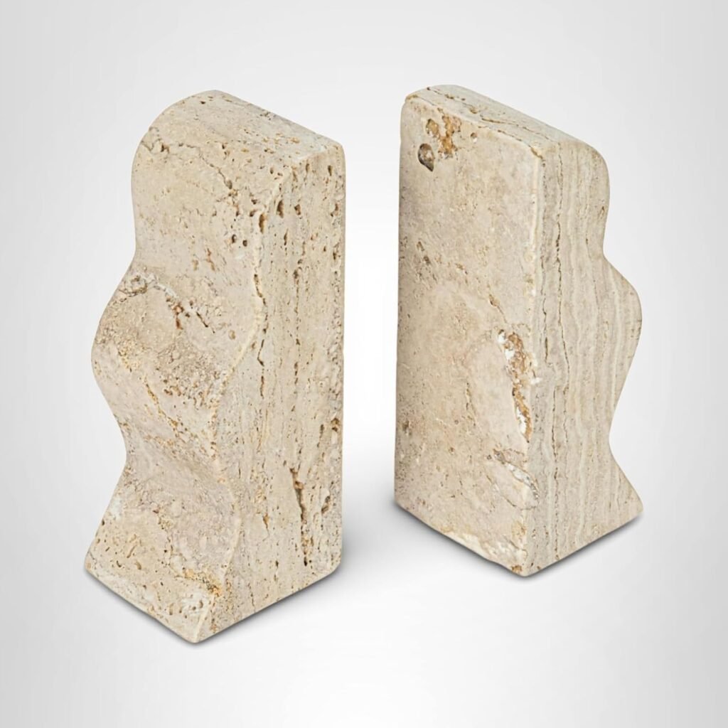 Wavy edge travertine bookends
