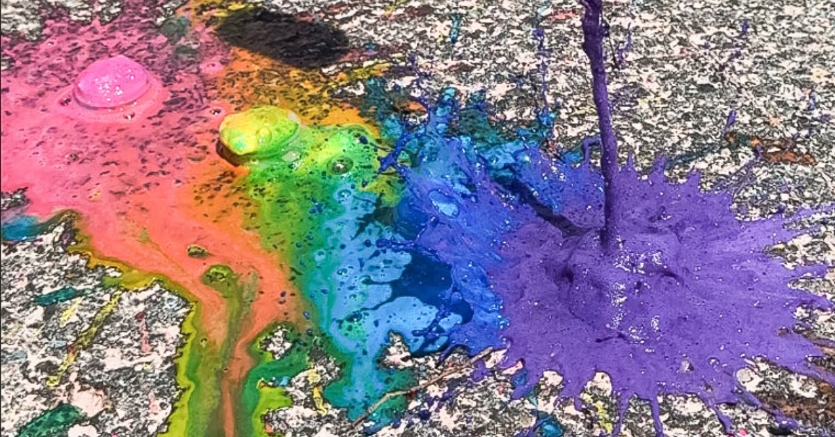 Outdoor Summer Activities for Kids: Exploding film canisters in pink, orange, yellow, green, blue, and purple
