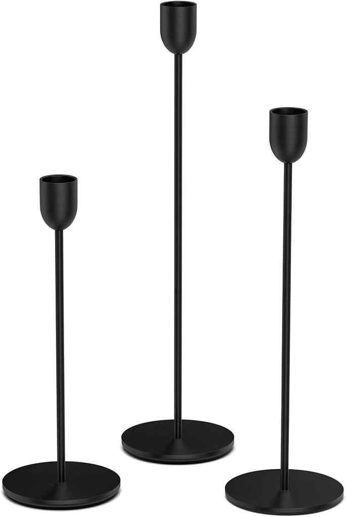 Set of three black taper candleholders