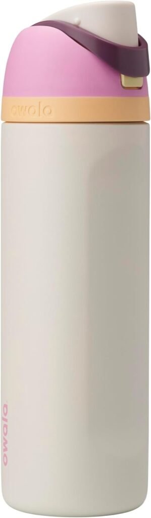 Beige, pink, and light orange Owala water bottle