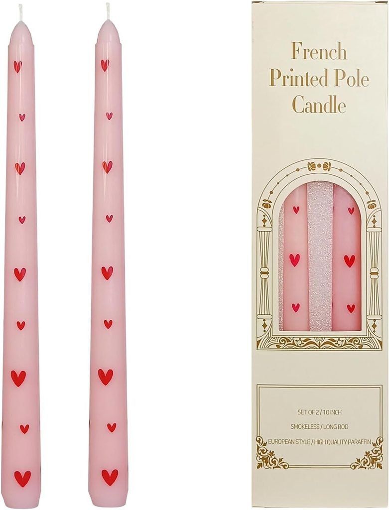 Pink heart-print taper candles 