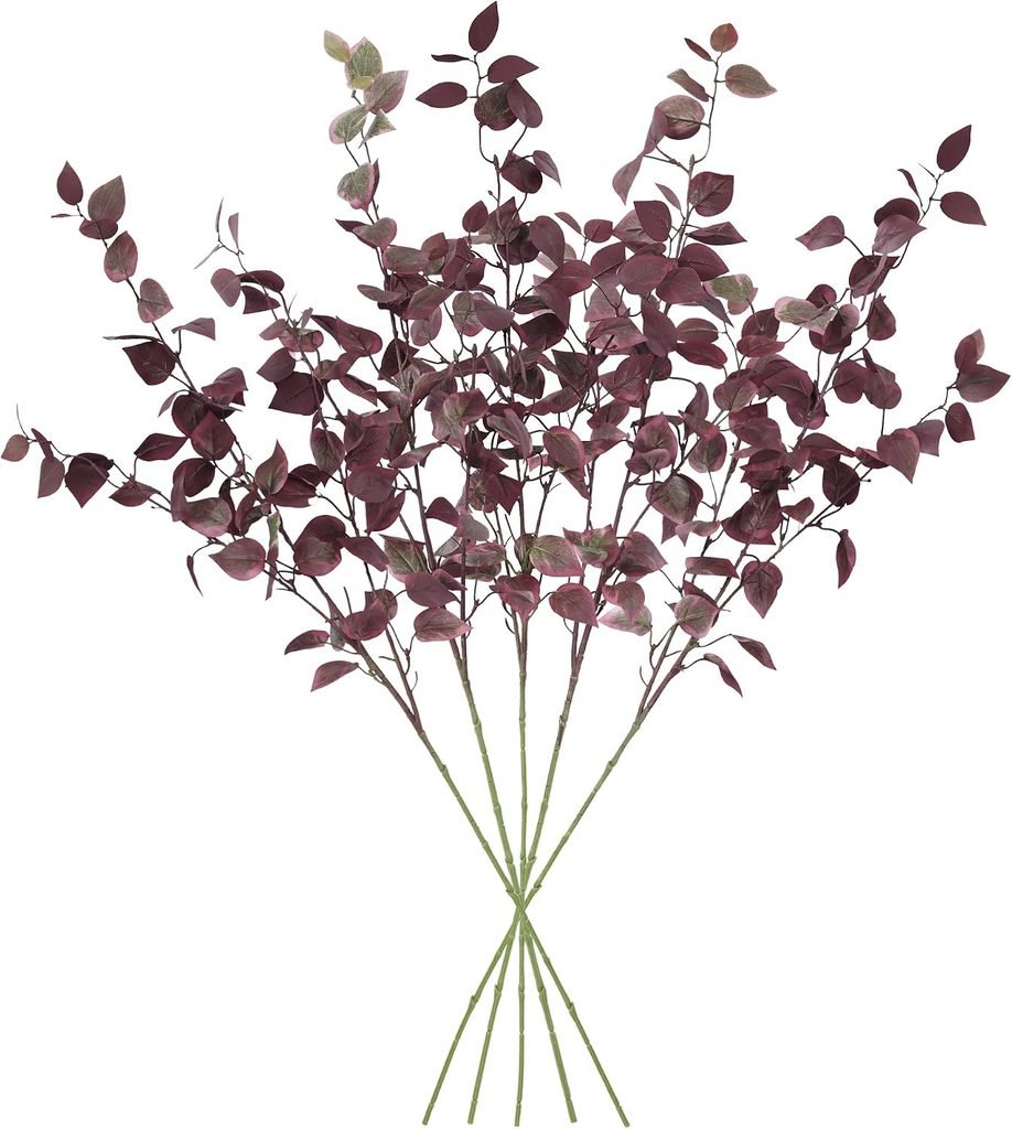 How to style a mantel for every season: dark burgundy dried eucalyptus stems for fall