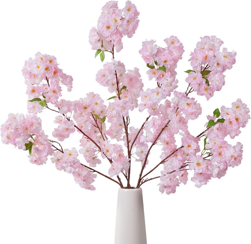 Faux pink cherry blossom stems for spring mantel styling