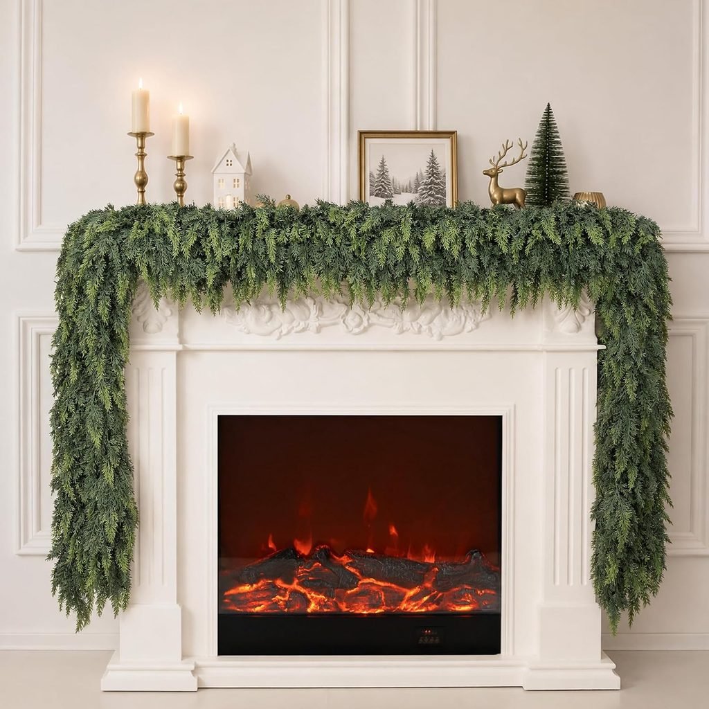 How to style a mantel for every season: lush green garland as the Christmas base layer