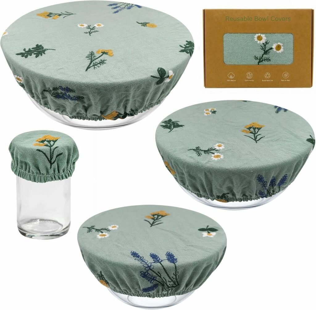 Reusable sage green floral bowl covers