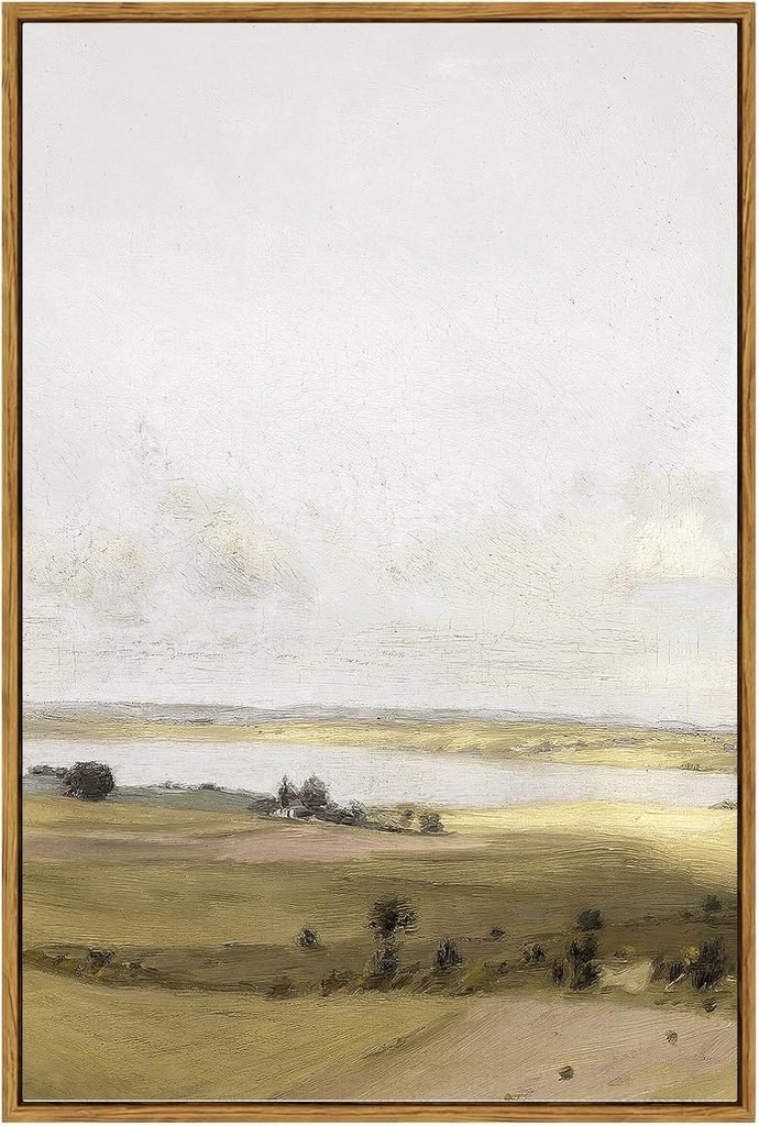 Large framed landscape canvas art in a wood frame