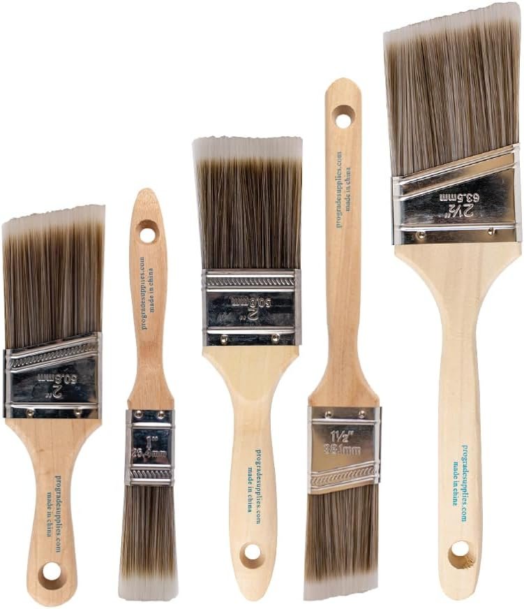 Angled and straight paintbrushes