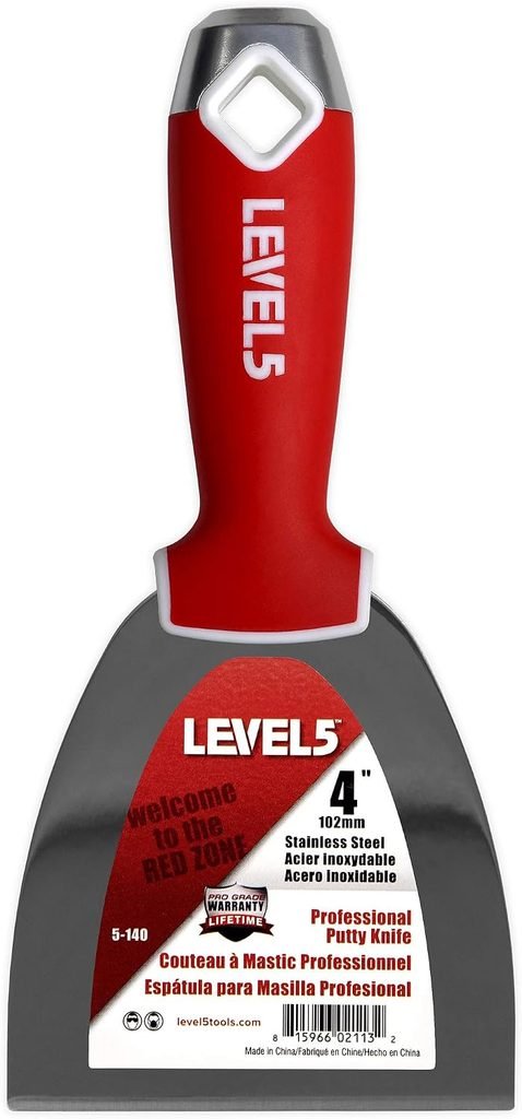 Putty knife with red handle