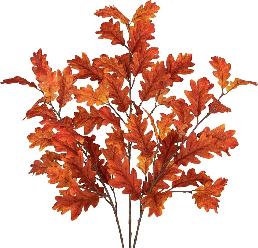 Orange oak leaf stems for a faux fall floral arrangement
