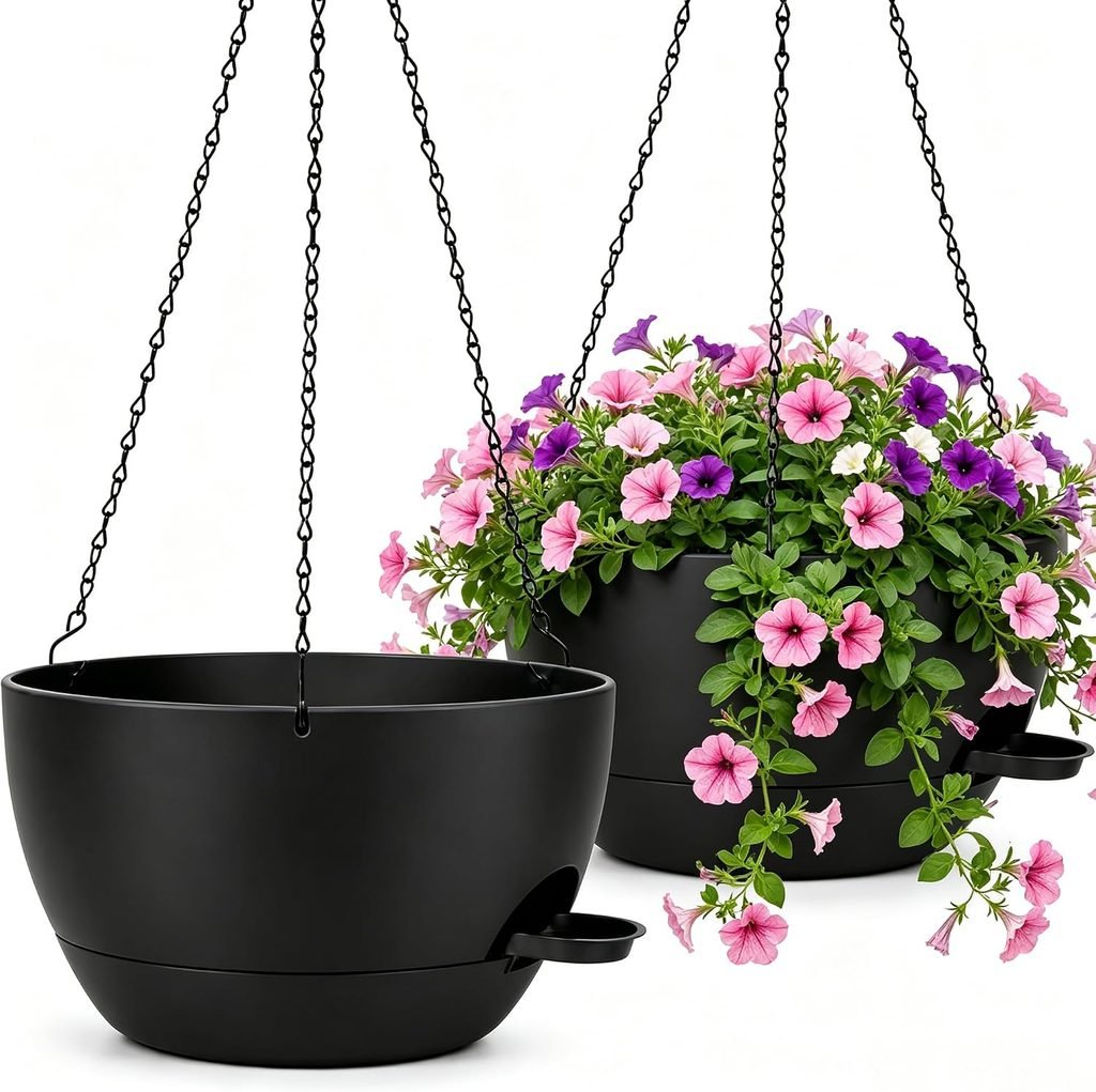 Black planters to hang from the fence hooks in the patio transformation