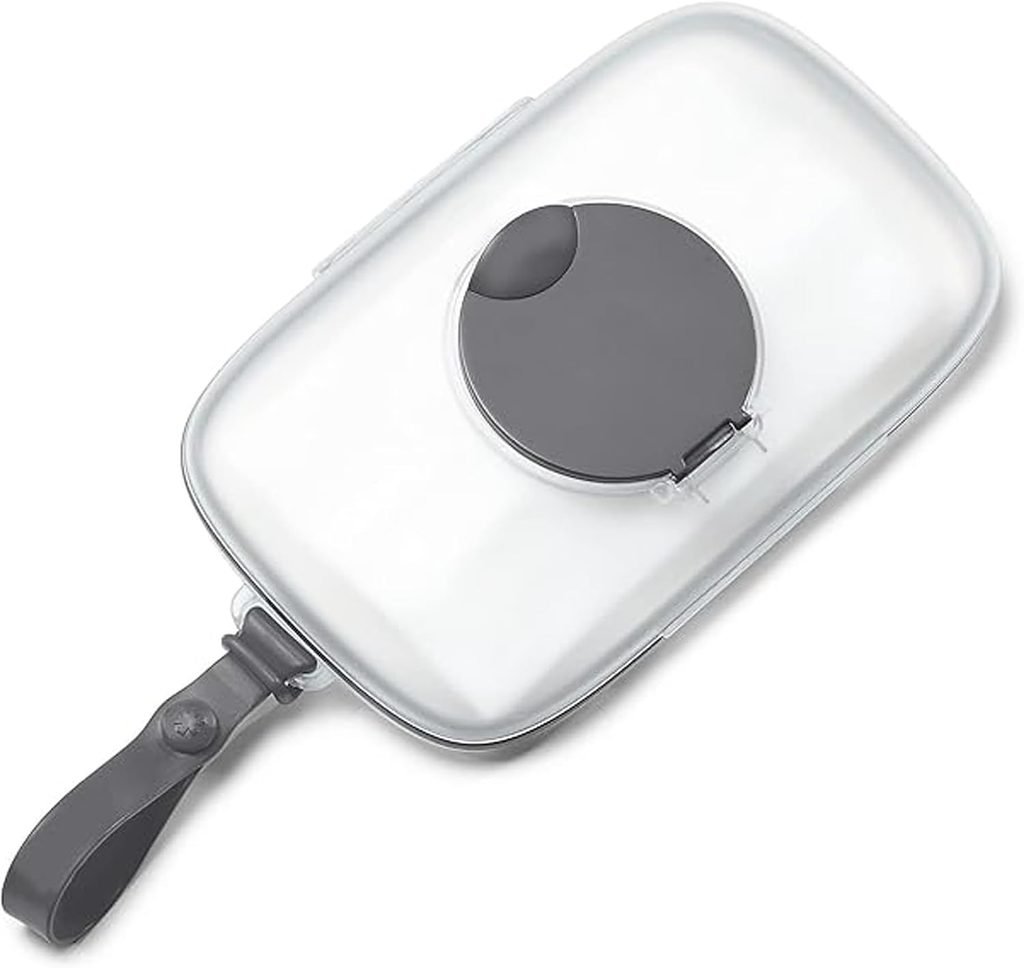Disney with kids tips: bring a an on-the-go baby wipe dispenser with a gray strap