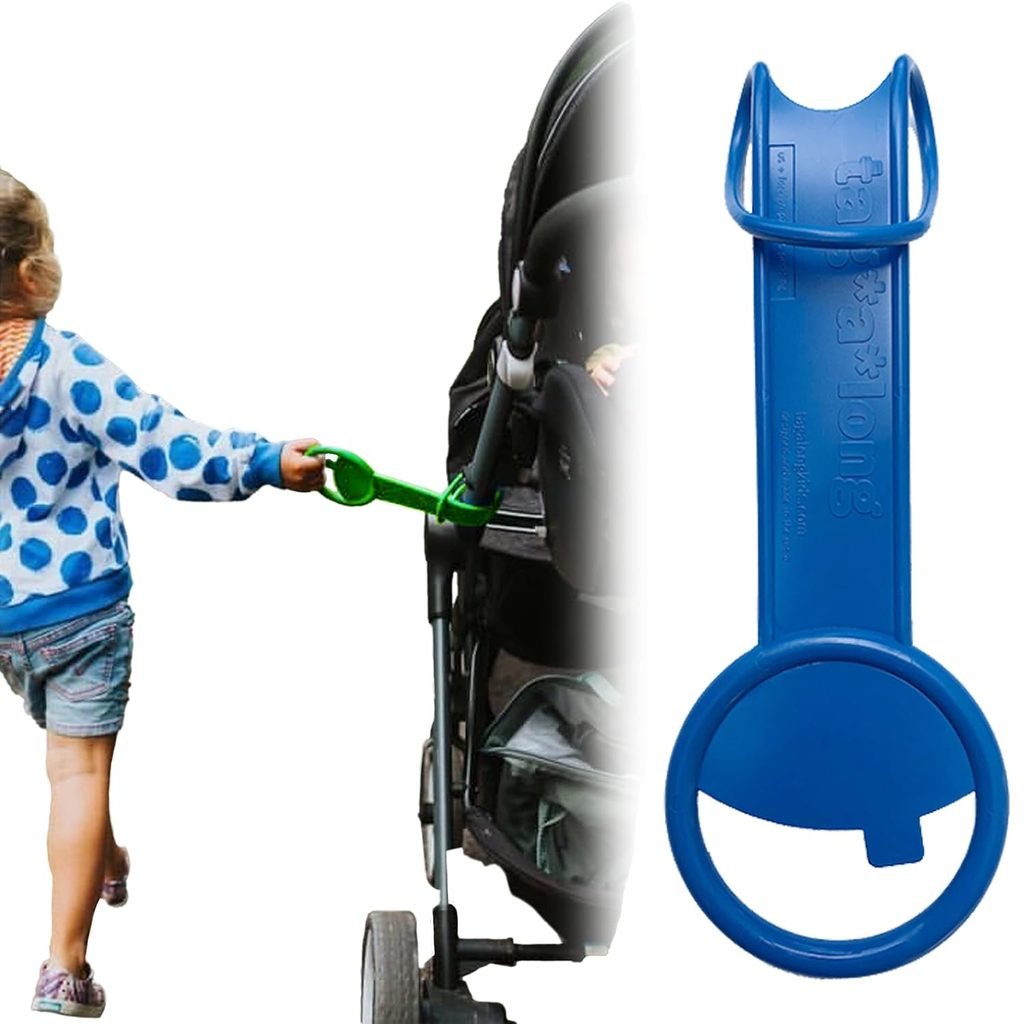 Disney with kids tips: blue stroller handhold for walking kids to hold onto