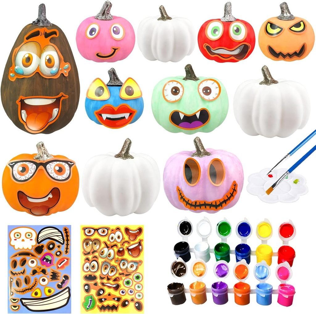 Easy Halloween Ideas for Kids: Decorating pumpkins with stickers and paint
